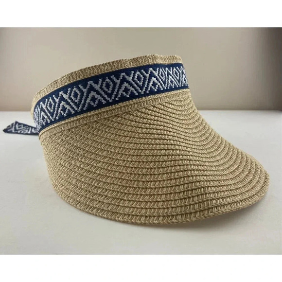 Sea & Grass x Fab Fit Fun Straw Visor with Navy Ribbon Adjustable New with Tags - Picture 4 of 8